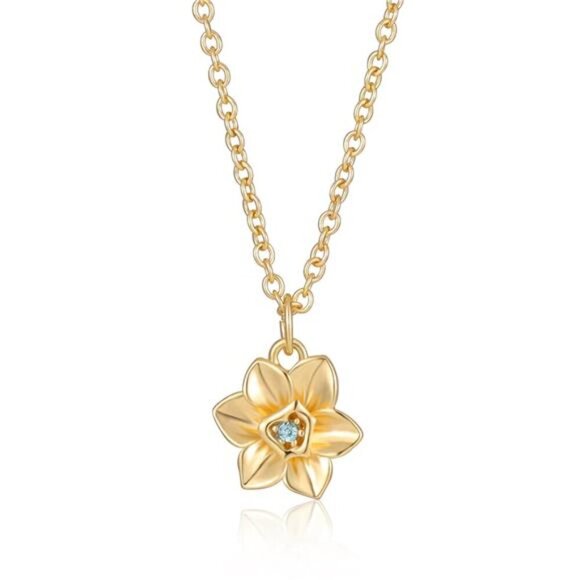 Jewelry - Birthstone Birthflower Necklaces for Women 14K Gold Cherry Blossom Pendant